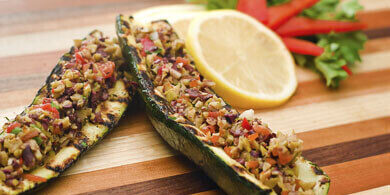 Olive Tapenade Stuffed Grilled Zucchini