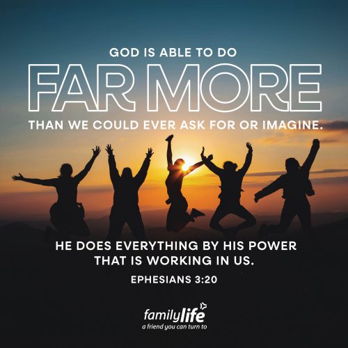 Monday, October 5, 2026
Ephesians 3:20
God is able to do far more than we could ever ask for or imagine. He does everything by his power that is working in us. If you’ve ever had anyone buy you ice cream and instead of giving you a single cone, they got you a triple decker cone, then you know what it looks like to get far more than you could ever imagine. And that’s what God is capable of doing when you pray. He’s able to do way more than we could ever expect or imagine.