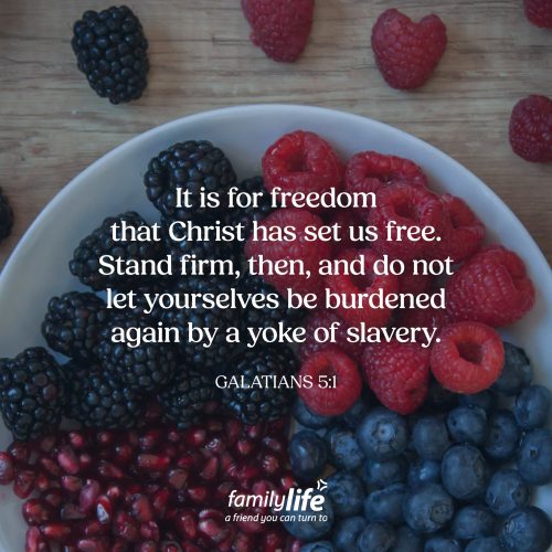 Wednesday, July 1, 2026
Galatians 5:1
It is for freedom that Christ has set us free. Stand firm, then, and do not let yourselves be burdened again by a yoke of slavery. If you're trying to eat healthier, you don't spend all day thinking about donuts. Instead, you fill your plate with foods that will nourish you. In the same way, the Christian life isn't just about avoiding sin, it's about pursuing the freedom Christ has given you. Freedom to allow the fruits of the Spirit to grow deeper in your heart every single day.