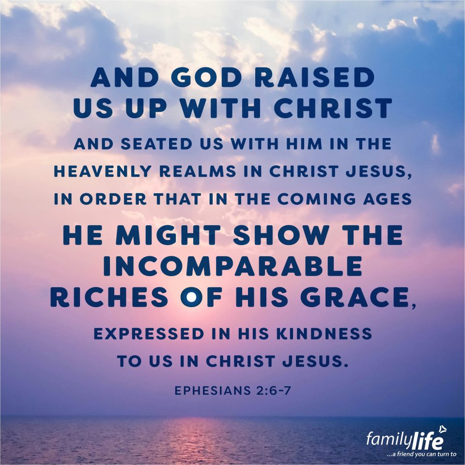 An excerpt of the daily verse over a sunset at sea