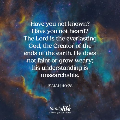 Friday, August 21, 2026
Isaiah 40:28
Have you not known? Have you not heard? The Lord is the everlasting God, the Creator of the ends of the earth. He does not faint or grow weary; his understanding is unsearchable. Flowers bloom and fade; people are born and eventually pass away. But God is different. He has always existed and always will. He is the Everlasting God—the One who depends on nothing outside of Himself to sustain Him. He never grows weary, never changes, and is completely worthy of our worship.