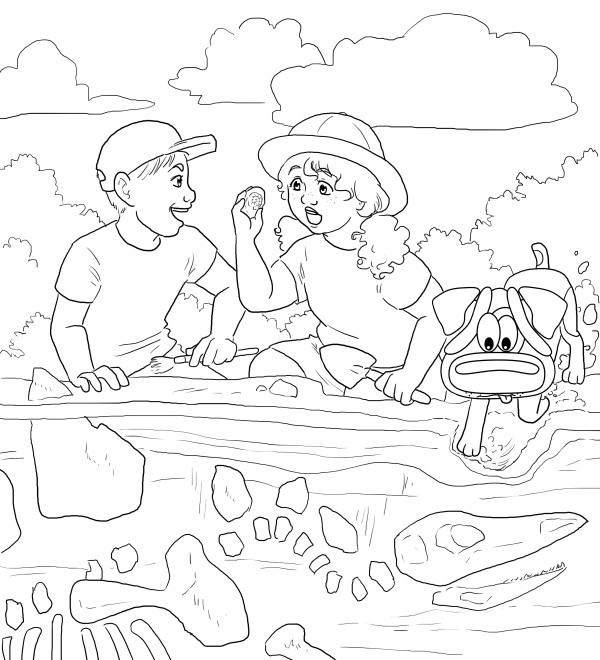 digging for fossils coloring page