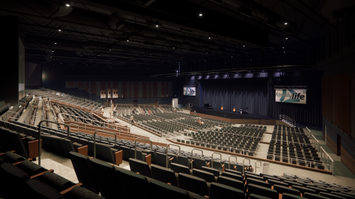 A render of the main stage in the upcoming family life headquarters